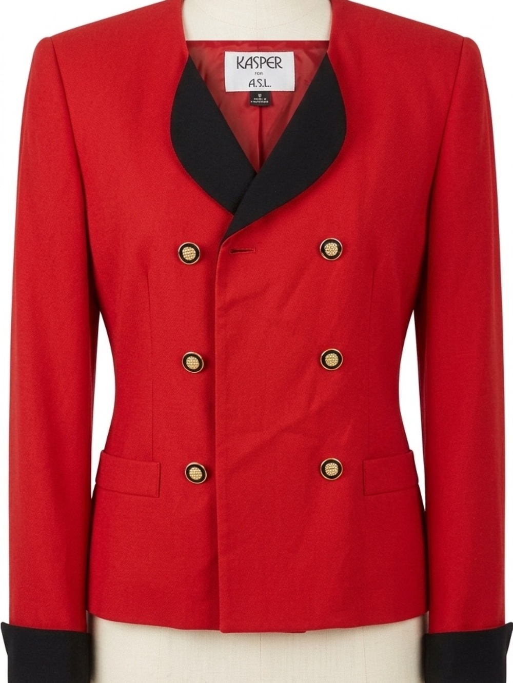 Kasper Red Double-Breasted Blazer with Black Trim
